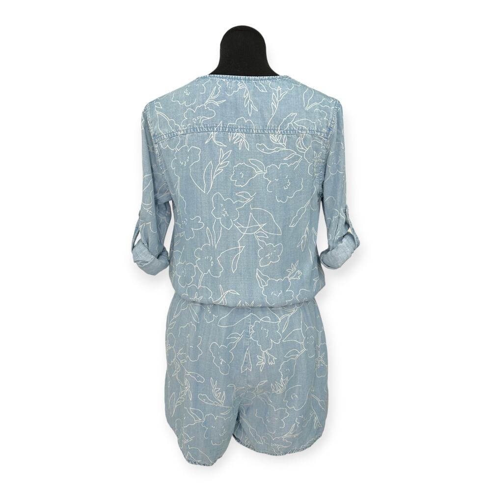 Cloth & Stone S Chambray Floral V-Neck Sleeve Romper Shorts Outfit Anthroplogie - Picture 7 of 8